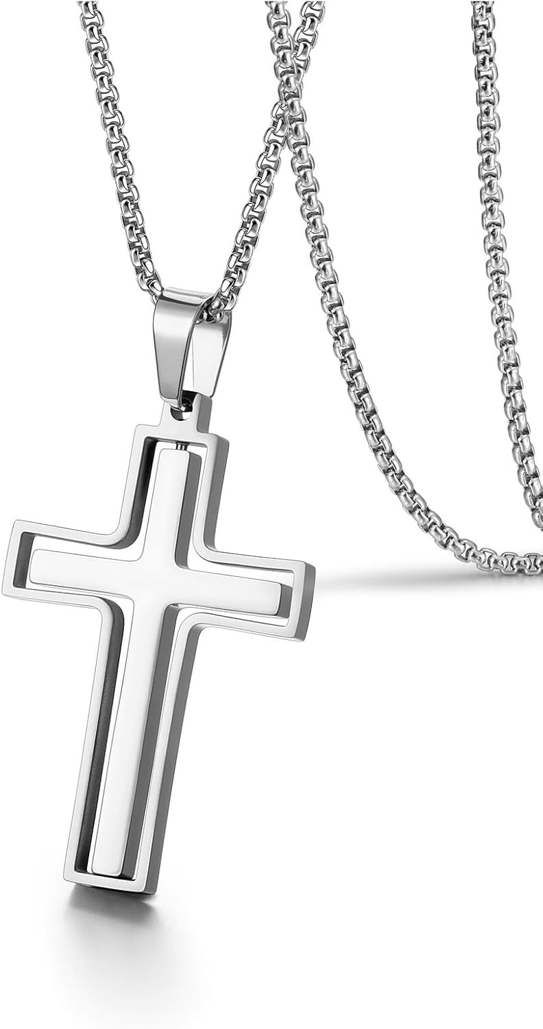 PiercingJ Cross Necklace Black Gold Silver Rotating Pendant Crucifix Necklaces For Him Men's Christmas Birthday Gift - Image 1